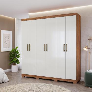 Imagem de Guarda Roupa Casal com Pés 6 Portas 100MDF Clara Panan - Cinamomo/Off White