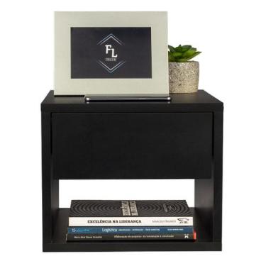 Imagem de Mesa Cabeceira Suspensa 30cm Preta Gaveta Superior e Nicho - FL DECOR