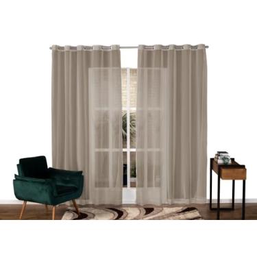 Imagem de Cortina em Voil Liso 4,00m x 2,80m Palha Para Sala ou Quarto Varão Simples