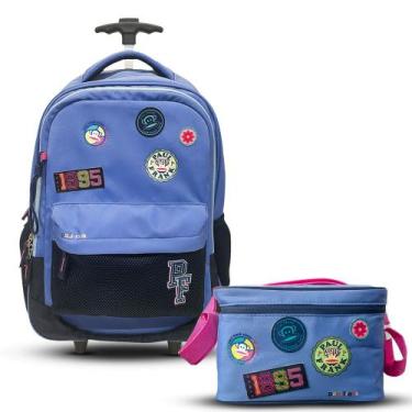 Imagem de Kit Mochila de Rodinhas 2 em 1 Lancheira Patches Paul Frank, Azul