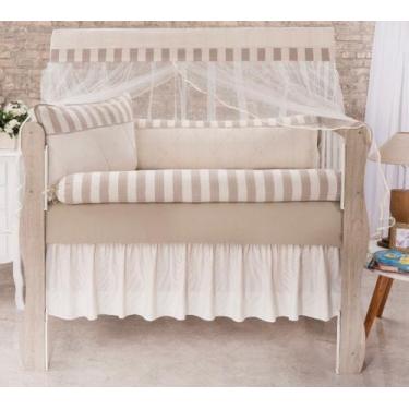 Imagem de Kit Berço Americano Luxo Linho Menino Menina 8 Peças Ternura - Bege - 