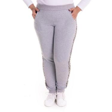 Imagem de Calça Feminina Moletom c/ Detalhe em Onça - Serena, Mescla, G3