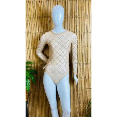 Imagem de Dança do Ventre Body Manga Longa Segunda Pele Tule Pedrarias Luxuoso -