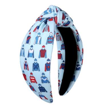 Imagem de vokone Faixa de cabelo larga atada para o dia das corridas, acessórios de cabelo, roupa de equitação azul