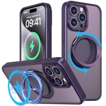 Imagem de MUGCOFF Capa para iPhone 15 Pro Max com suporte magnético giratório 360 [compatível com Magsafe], capa protetora à prova de choque de grau militar translúcida para iPhone 15 Pro Max - 17 cm, roxa