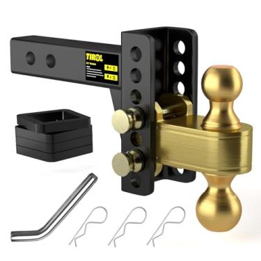 Imagem de TIROL Engate de reboque ajustável – serve para receptor de 5 cm, engate de queda de 10 polegadas/ascensão, engate esférico de 5 cm e 6 cm, bolas duplas capacidade de 11,339 kg - Engate de reboque para