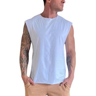 Imagem de Regata machão lisa masculina  malha 100% algodão camiseta casual fitne