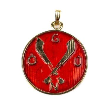 Imagem de Pingente Ogum Azul e Vermelho Espadas 3,5 Cm Metal Dourado - Lua Místi