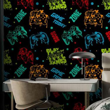 Imagem de Papel de Parede Adesivo Quarto Gamer Controles Coloridos 2,70m - Leliz