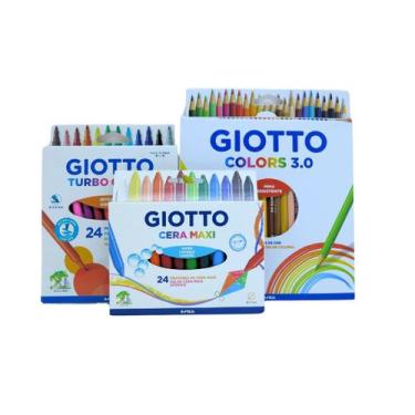 Imagem de Kit canetinha lápis de cor giz de cera 24 cores - Giotto