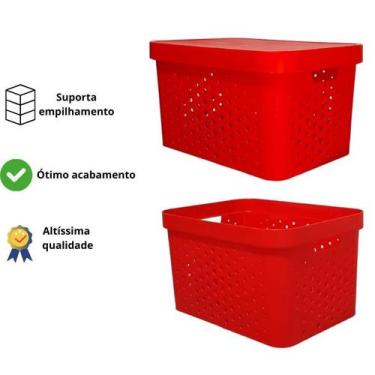 Imagem de Caixa organizadora grande 17 litros vermelho qualidade resistente com 
