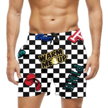 Imagem de Short Praia Shorts Banho Bermuda Verão Xadrez Warm Me Up Pink 626 - SM