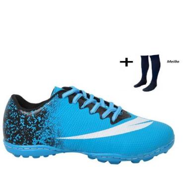 Imagem de Chuteira Society Adulto Infantil com MEIÂO - Perflex, Azul celeste, 43