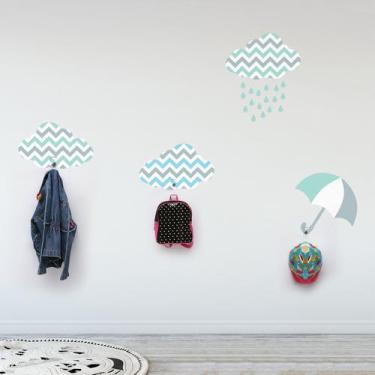 Imagem de Cabideiro Acrílico com Adesivo de Parede Nuvens 3 ganchos - Quartinhos