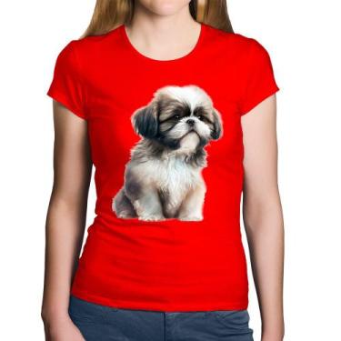Imagem de Baby Look Algodão Cachorro Shih Tzu Filhote - Foca na Moda, Vermelho, 