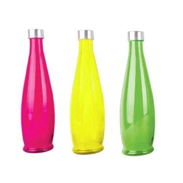 Imagem de Kit 3 garrafas de vidro tampa inox acqua água suco sortidos - Tuut