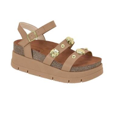 Imagem de Sandália Feminina Moleca Plataforma Sola Alta Detalhe Tachas, Nude, 38