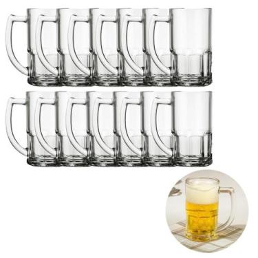 Imagem de Caneca Vidro Com Alça VItamina 320ML Transparente Cerveja 12 UN - PRAT