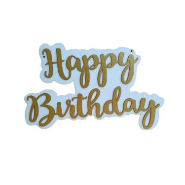 Imagem de Aplique Frase Decorativa Festas Aniversário Happy Birthday Mdf Dourado