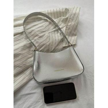 Imagem de Bolsa Baguete Feminina Metalisada Vintage Pequena de Ombro - MV, Prata