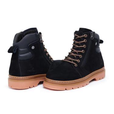 Imagem de Bota Coturno Masculino Trilha Couro Cano Alto Ziper Lateral 9001 Preto