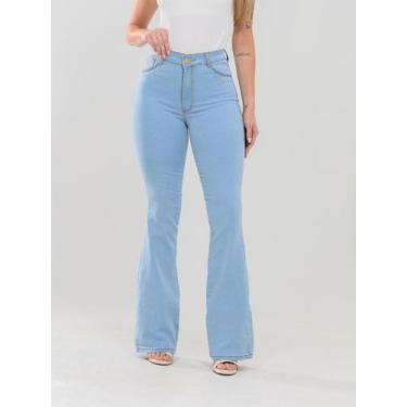 Imagem de  Calça Flare Clara Cintura alta com lycra modela bumbum Moda Blogueira