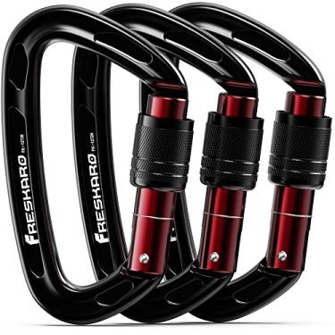 Imagem de FresKaro Mosquetões De Escalada 25Kn Clipes De Mosquetão Com Trava De Parafuso, Mosquetão Resistente Para Escalada, Rapel, Caça Ou Kit De Equipamento De Sobrevivência, Equipamento De Ginástica, Mosque