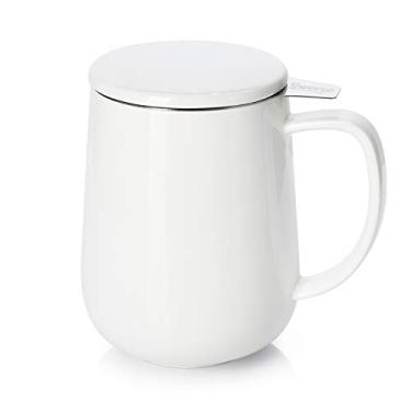 Imagem de Sweese Caneca de chá de porcelana de 590 ml com infusor e tampa, xícara de chá de folhas soltas, presentes para amantes de chá - branca