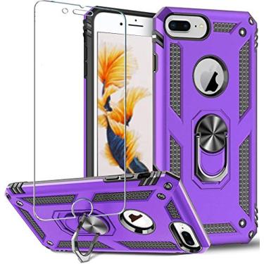 Imagem de Folmeikat Capa compatível com iPhone 8 Plus, iPhone 7 Plus, iPhone 6s Plus/6 Plus, protetor de tela, anel de metal giratório de 360 graus, fino, absorção de choque, canto reforçado, silicone TPU macio