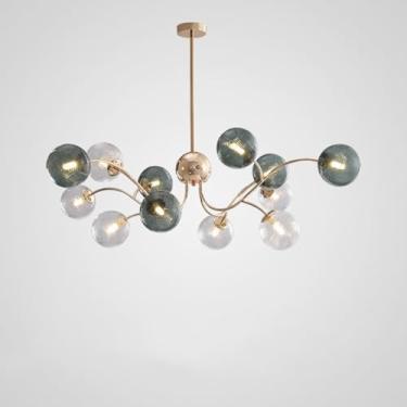 Imagem de Lustre Sputnik de metal com acabamento cromado nórdico de 8 luzes em ouro irregular, luz pendente exclusiva de vidro esférica para sala de jantar na ilha