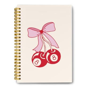 Imagem de LiTiu Caderno de diário espiral rosa, caderno estético moderno campus, Cherry 8 Ball Bow Preppy Funky Hardcover Spiral Notebook, 80 folhas 14 x 21 cm