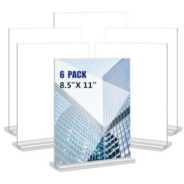 Imagem de KOOLDE Suporte de Placa de Acrílico 8,5 X 11", Pacote com 6 Unidades, Suporte de Mesa Em Formato de T, Vertical, Dupla Face, Transparente, Porta-Folhetos de Menu para Restaurantes, Escritórios, Lojas,
