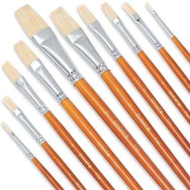 Imagem de DUGATO Conjunto de pincéis de cerdas de porco plano de 10 peças - Pincéis de artista de cabo curto para acrílico, óleo, guache, aquarela - tela, tecido e pintura artesanal