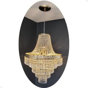 Imagem de Lustre pendente redondo dourado cristal acrílico alto brilho sala quarto escada bivolt montado 40X140 AC82