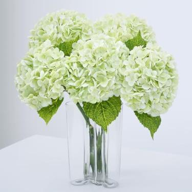 Imagem de Waipfaru Flores artificiais de hortênsia verde de toque real de 53 cm com caule e folhas longas, flores de hortênsia sintética de látex completo para decoração de casa, festas, arranjos florais