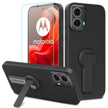 Imagem de Nijiadi Capa para celular Motorola Moto G85 5G 2024 com protetor de tela de vidro, suporte giratório de 360° e ajustável, TPU à prova de choque, preta