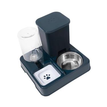 Imagem de Ｂｅｓｇａ Alimentador Automático para Gatos E Cães, Tigela Dupla, Portátil, Estação de Alimentação Removível, 2 em 1, Conjunto de Alimentador E Bebedouro para G, Azul Escuro
