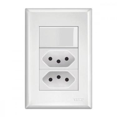 Imagem de Conjunto Fame Evidence 4X2 Branco Om Placa 1Simples+2Tomada 10A