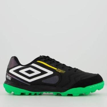 Imagem de Chuteira Umbro Pro 5 Bump Club Brfutsal Society Preta e Verde-Masculino