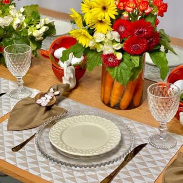 Imagem de Kit 6 Jogos Americanos com 6 Guardanapos e 6 Pg Páscoa Colorido Póa (TRIÂNGULO BEGE - GUARDANAPO MARROM - PG COELHO CHOCOLATE)