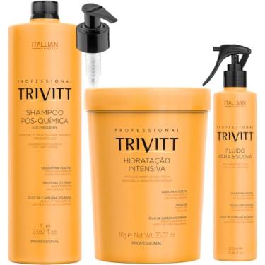 Imagem de Kit Trivitt Shampoo Pós Química 1L + Hidratação Intensiva 1Kg + Fluído p/Escova 300ml