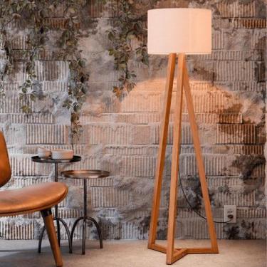 Imagem de Luminária De Chão Classic Abajur Cúpula Tecido Pés Em Madeira Sala Qua