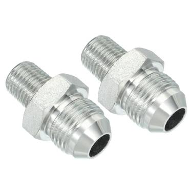Imagem de PATIKIL Conector adaptador de tubo 3/10.2 cm macho 37 ° Flare JIC x 1/10.2 cm macho R encaixe de tubulação 2 peças conector hidráulico de encaixe de restrição de alimentação de óleo para sistema de