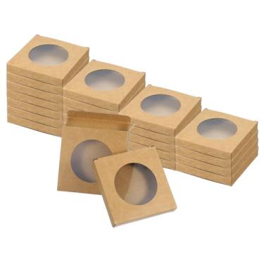 Imagem de PATIKIL Caixas de papel para sabonete, 24 peças, 8,9 cm x 1,5 cm x 4,1 cm, caixas de papel quadradas Kraft, caixas de sabão feitas à mão com janela transparente redonda para fazer sabonete, doces,