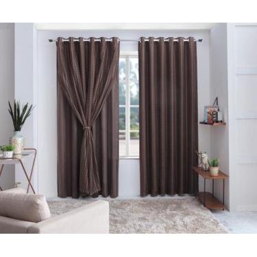 Imagem de Cortina Para Quarto Voal Xadrez Com Forro Marron 3,00X2,20 - B.F Confe