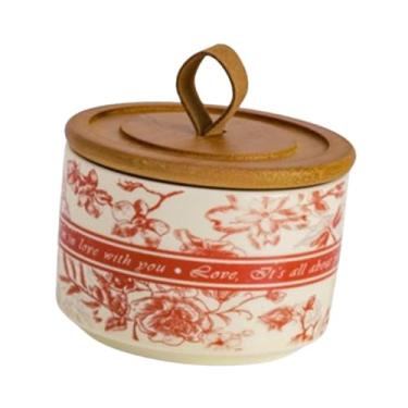 Imagem de IEUDNS Jarra de cerâmica de caixa de chá com tampa de cozinha de armazenamento lacrado recipiente de armazenamento de alimentos para cereal de arroz de, Vermelho 1 Jar