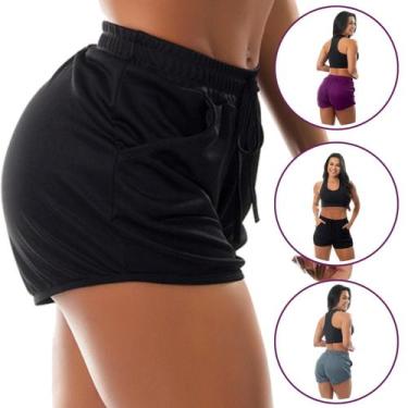 Imagem de Kit 3 Short Com Bolso  Feminino Esportivo Treino Fitness Fristyle, GG,