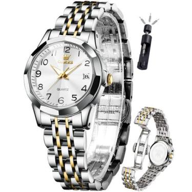 Imagem de Relógio feminino OLEVS prateado em ouro com diamante à prova d'água 3A