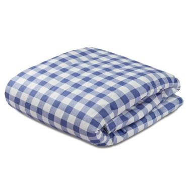 Imagem de Edredom Dupla Face Para Berço Percal 200 Fios 100% Algodão 1 Peça - Xadrez Azul