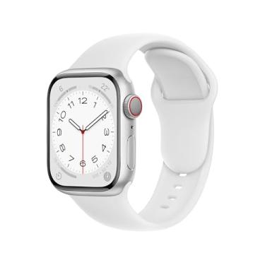 Imagem de ELETTRONEO Pulseira esportiva SBC1 para Apple Watch Ultra 2 de 49 mm, série 10 de 46 mm, 9 8 7 45 mm e 41 mm, SE 6, 5, 4, 44 mm e 40 mm, 3 2 1 42 mm 38 mm, masculina, pulseira de silicone, branca